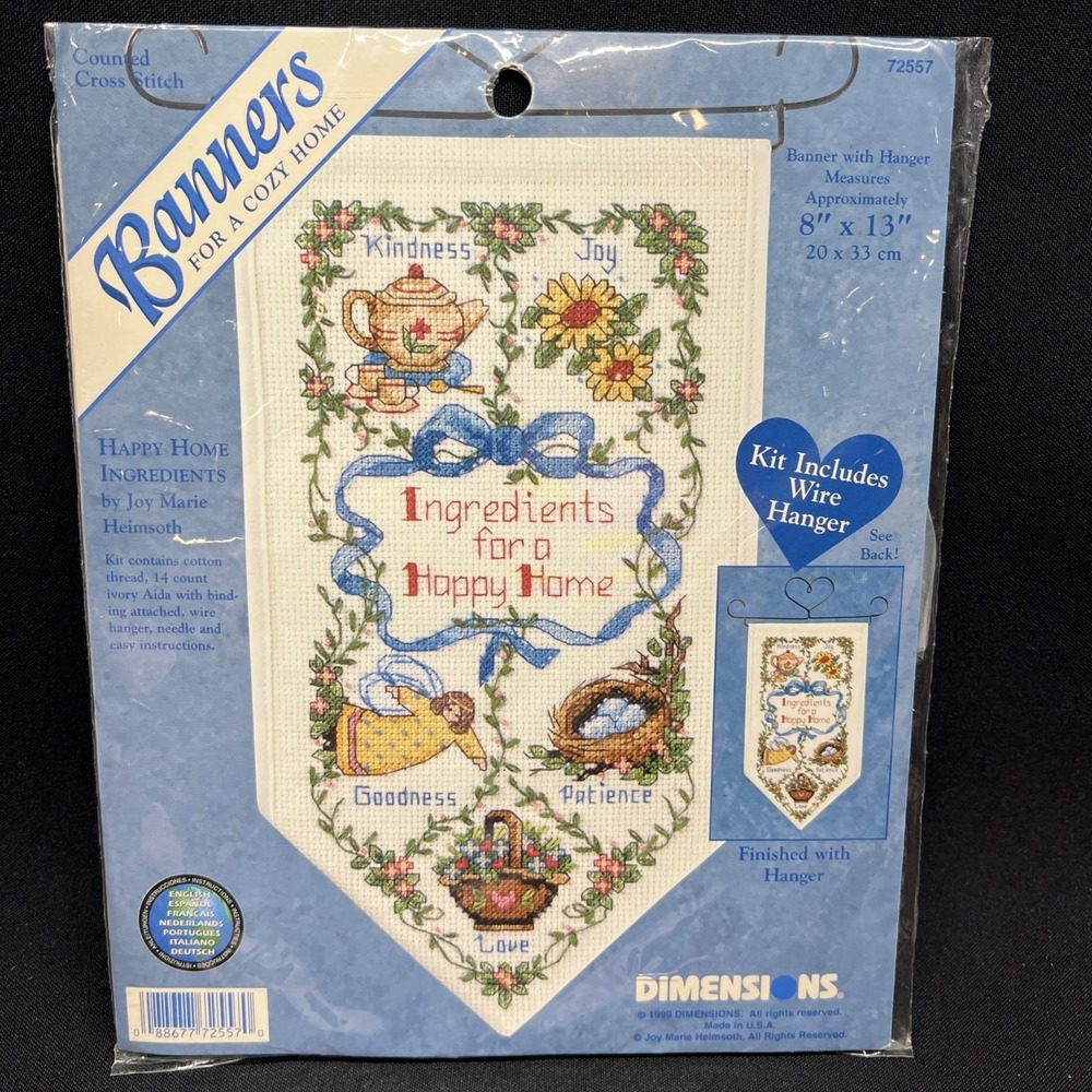 VTG Dimensions Banners Cross Stitch Kit 72557 "Happy Home Ingredients" 1999 New